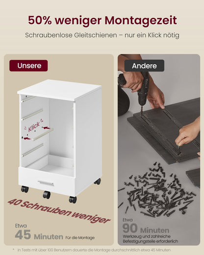 VASAGLE Rollcontainer mit 5 Schubladen, Aktenschrank, wolkenweiss