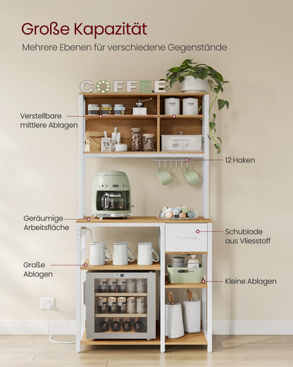 VASAGLE Küchenregal KKS015Y02 mit Steckdosen goldeichen-wolkenweiss