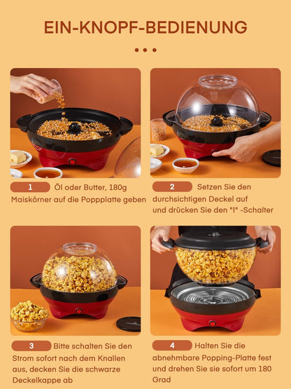 HOUSNAT Popcornmaschine RH-906, 800 W, 5,5 l, Antihaftbeschichtung