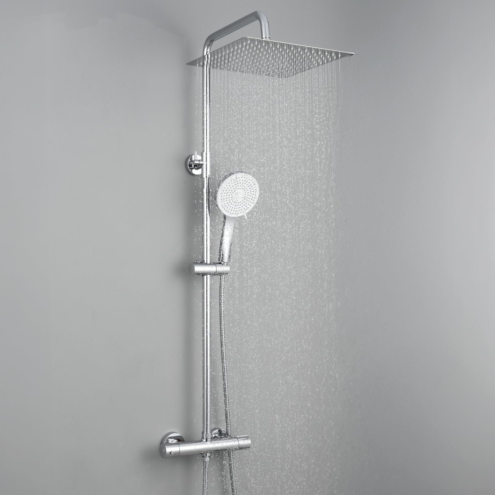 Auralum Duschsystem Thermostat Regendusche 30x30 cm - Chrom: Chromfarbenes System zum Duschen, reguliert Wassertemperatur und bietet breiten Strahl.