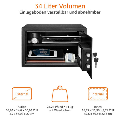 Amazon Basics Stahl-Heimtresor mit Digital-Schloss – 34L Schwarz