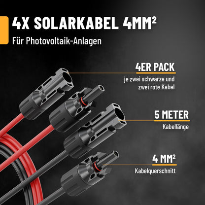 ABSINA Solarkabel 4mm² H1Z2Z2-K 4x 5 m schwarz/rot mit Solarstecker