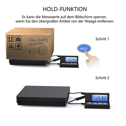 Nilpferd Paketwaage bis 50 kg mit klappbarem LCD-Wanddisplay