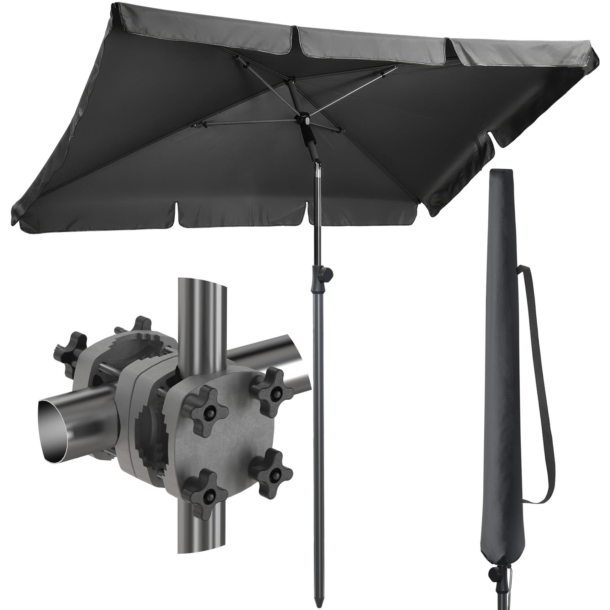 4smile SunnyShade Balkon-Sonnenschirm 3-in-1 Set Anthrazit UPF 50+, rechteckiger Schirm mit Geländerhalterung
