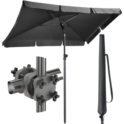 4smile SunnyShade Balkon-Sonnenschirm 3-in-1 Set Anthrazit UPF 50+, rechteckiger Schirm mit Geländerhalterung
