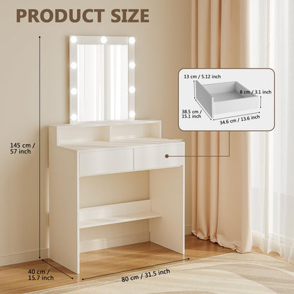 JUMMICO Schminktisch mit LED Spiegel, 9 Glühbirnen – Weiss