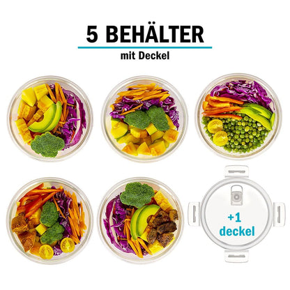 Igluu Meal Prep Glas-Frischhaltedosen rund 950 ml, 5er-Set