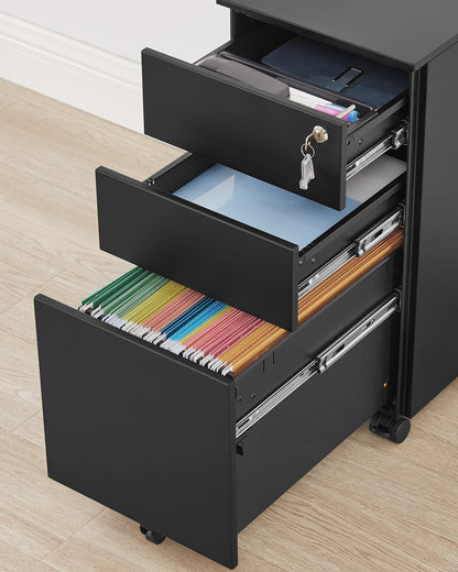 SONGMICS Rollcontainer 3 Schubladen abschliessbar – Schwarz OFC031B01