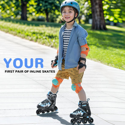 TOMSHOO Inline Skates, verstellbar, LED-Rollen, Blau, Grösse M