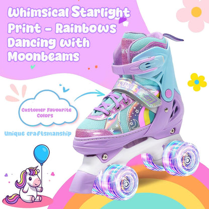 OLYSPM Rollschuhe Kinder verstellbar mit LED-Leuchträdern, Lila