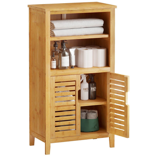 VIAGDO Badschrank Bambus – 2 Lamellentüren Schrank, 50 cm. Bambus-Korpus, 50 cm breit, zwei Lamellentüren für Bad-Stauraum.