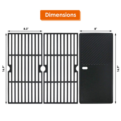 Uniflasy Grillrost mit Grillplatte Gusseisen 43 x 63 cm für Gasgrill