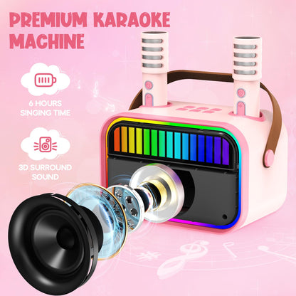 Ankuka Karaoke Maschine mit 2 Mikrofonen, Bluetooth, Rosa