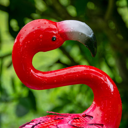 XONOR Flamingo Gartenstatuen aus Metall, 2er-Set, rosa, 65/59 cm