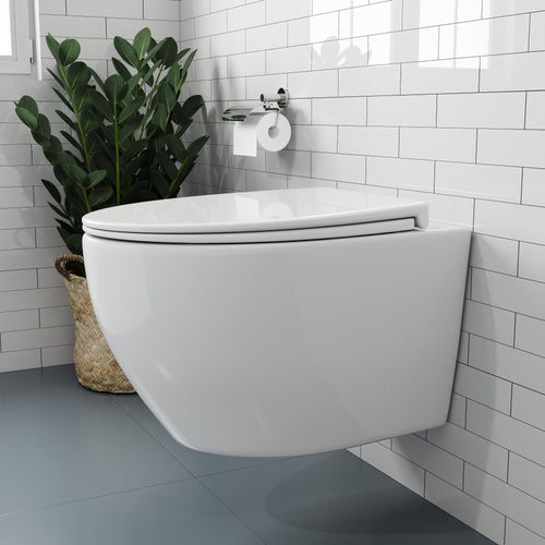 HOROW Hänge-WC Set D-Form 52 cm – Absenkautomatik WC-Sitz