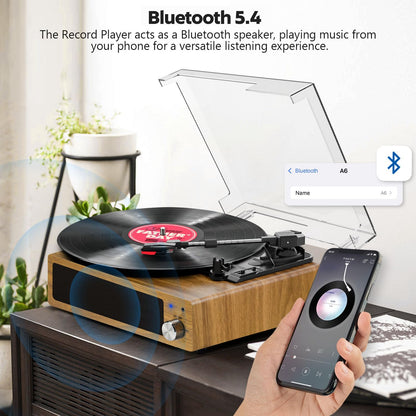 FYDEE Vinyl-Plattenspieler Bluetooth mit Lautsprechern - Naturholz