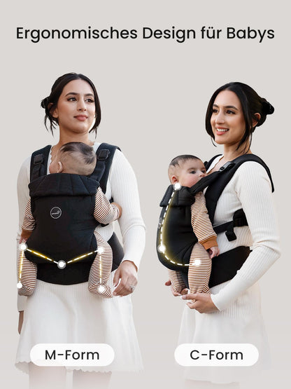 Grownsy Babytrage Ein-Klick-Schnalle, Kopfstütze, 3-20 kg, Schwarz