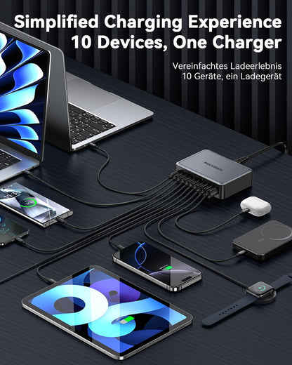 Rocoren 480W GaN USB C Ladestation – 10-Port PD 100W