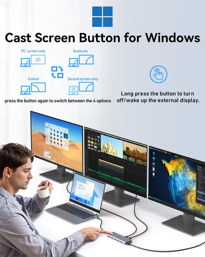 USB C Dockingstation 13-in-1 – Triple Display 4K Dual HDMI