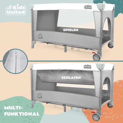 all Kids United® Babycenter Kinderreisebett mit Wickelauflage - Grau