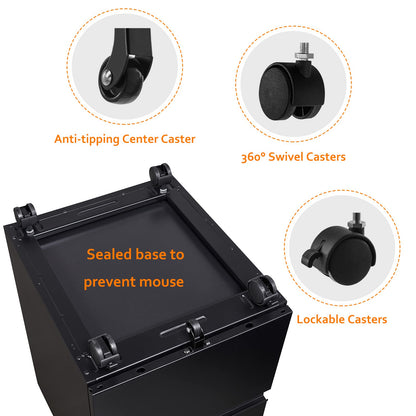 Rollcontainer Aktenschrank abschliessbar Büro - Schwarz 39x50x62cm