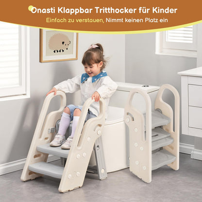 Onasti Tritthocker für Kinder, 2-3 Stufen höhenverstellbar, faltbar