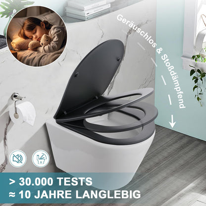 MEEJEE WC Sitz D Form Absenkautomatik Duroplast - Grau