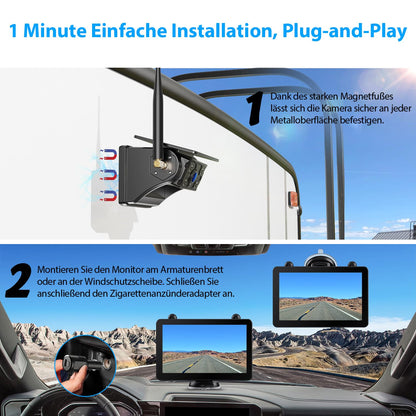 ZEROXCLUB Rückfahrkamera kabellos Solar mit 7 Zoll 1080P Touchscreen