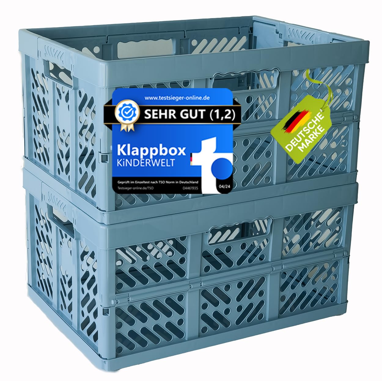 KiNDERWELT Profi-Klappbox 45 L, 2er-Set, belastbar bis 50 kg, blau – faltbare Box aus Kunststoff