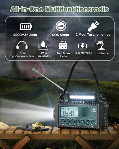 Roxicosly Kurbelradio CR1009Ultra Notfallradio mit Solar & Powerbank