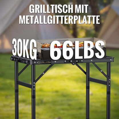 GARLLEN Grilltisch klappbar – Campingtisch höhenverstellbar 58x40 cm