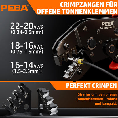 PEBA Crimpzange Set mit wasserdichten Kfz-Steckverbindern 1-6-polig