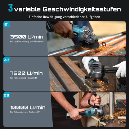 SEESII Akku Winkelschleifer AG0200 125 mm bürstenlos Set mit 2 Akkus