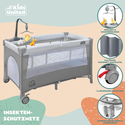 all Kids United® Babycenter Kinderreisebett mit Wickelauflage - Grau