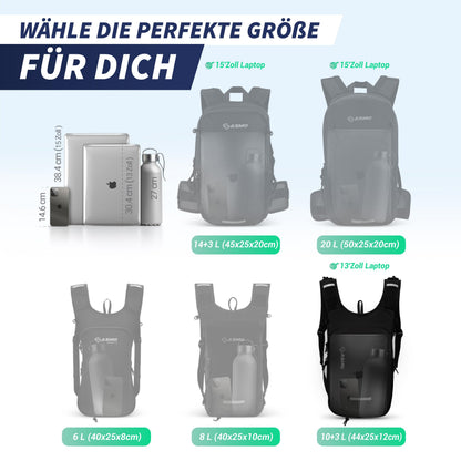 SASMO Fahrradrucksack 10L mit Trinkblase, Thermofach und Helmnetz