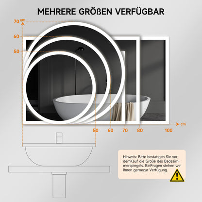 YOLEO LED Badspiegel 50x70cm – Dimmbar mit Steckdose
