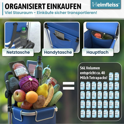 Heimfleiss Einkaufstrolley klappbar mit Kühlfach, 56 Liter, bis 50 kg