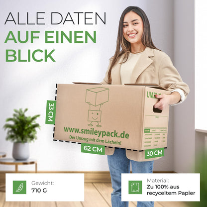 smiley pack Profi Umzugskartons 620 x 300 x 330 mm, 40 kg, 30 Stück