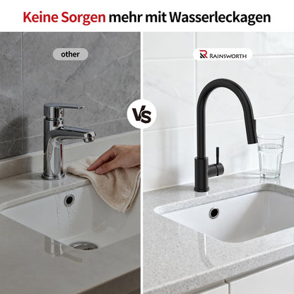 Rainsworth Küchenarmatur Schwarz mit ausziehbarer Brause, Edelstahl