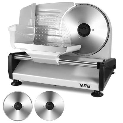 YASHE Allesschneider Elektrisch 250W, Schnittstärke 0–15 mm, zwei 19 cm Edelstahlklingen