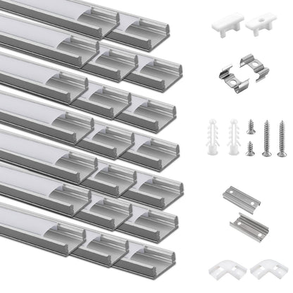 Efishine LED-Profil Aluminium U-Form 20 x 1 m, milchige Abdeckung, 20er-Set mit Endkappen und Montageclips