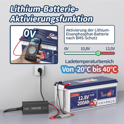 Timeusb LiFePO4 Ladegerät – 14.6V 20A für 12V LiFePO4 Akkus