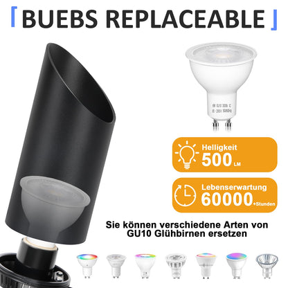HUAEU LED Bodenstrahler Uplight 6W GU10 warmweiss, Schwarz, 2er-Pack