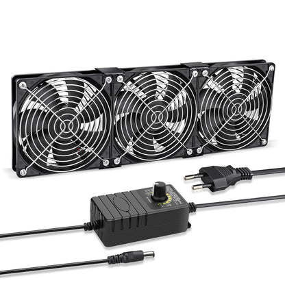 GDSTIME 3x 120mm Gehäuselüfter Set 230V - Einstellbare Geschwindigkeit. Schwarze Lüfter mit quadratischem Rahmen kühlen Gehäuse, Geschwindigkeit regulierbar.