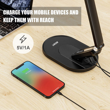 JKSWT LED Schreibtischlampe dimmbar mit USB-Ladeanschluss, schwarz