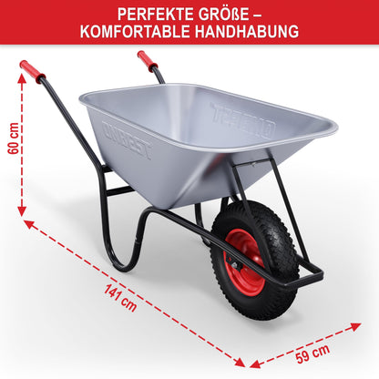 ONBEST Schubkarre Bauschubkarre – 100L vollverzinkt silber