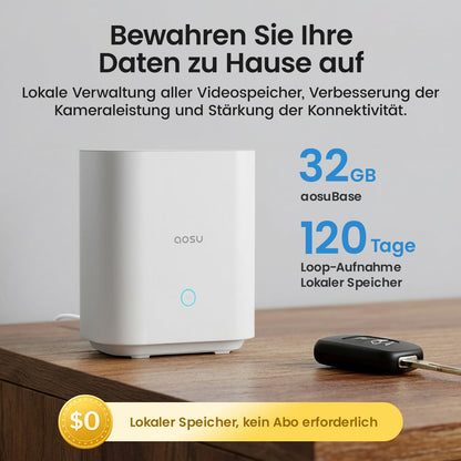AOSU 2K Überwachungskamera Aussen Set: 4 Akku-Kameras + 32GB Basis