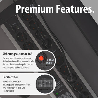 Brennenstuhl Premium-Protect-Line Gaming Steckdosenleiste 14-Fach 2x USB