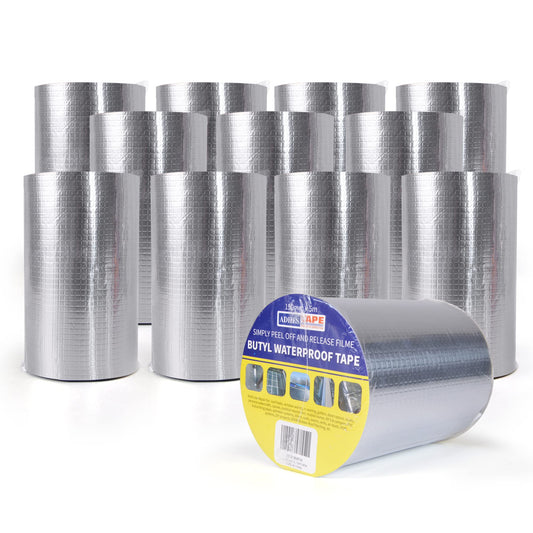 ADHES Butylband Dichtungsband Wasserfest Silber Aluminium 150mm x 5m: Silbernes Alu-Butylband zur wasserdichten Abdichtung.