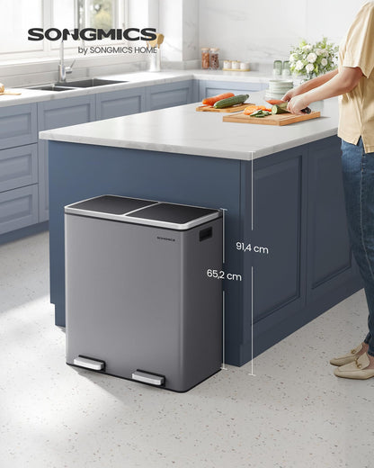 SONGMICS LTB060G01 Mülltrennsystem Treteimer - 2x30L Schiefergrau